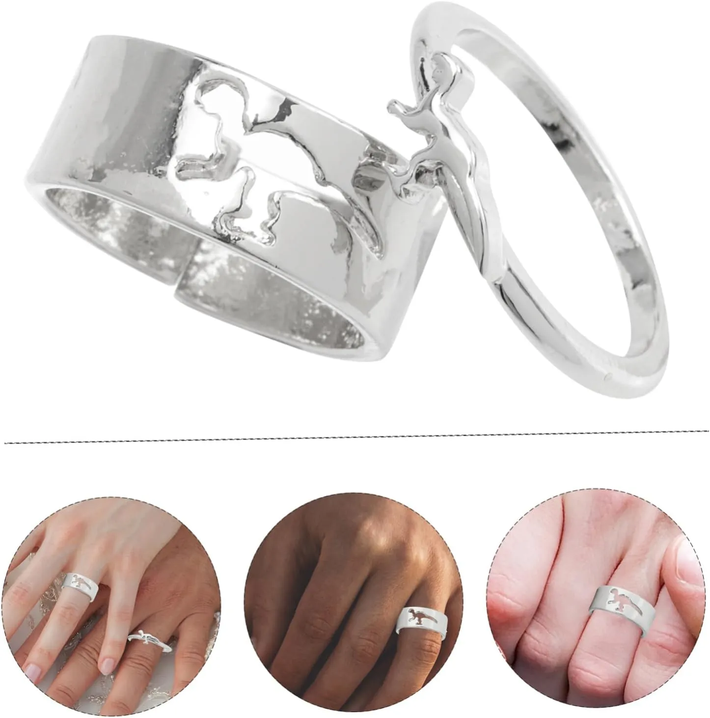 2pcs Couple Dinosaur Ring Couple Matching Rings Couple Ring Open Band Ring Dinosaur Matching Ring