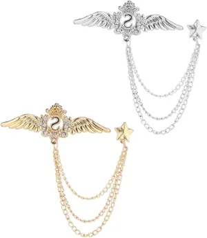 2Pcs Decorative Corsage Wing Brooch Stylish Clothing Ornament with Star Theme and Pins for Women Elegant Accessory for Any Occasion
