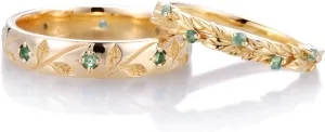2pcs Leaf Couple Wedding Rings Sets, S925/10K/14K/18K Gold Vine Branch Engagement Rings Set for Man and Women, Customized His and Her Matching Promise Bands Free Engraving for Anniversary