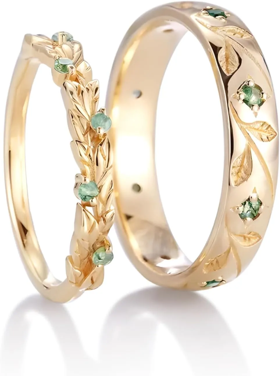2pcs Leaf Couple Wedding Rings Sets, S925/10K/14K/18K Gold Vine Branch Engagement Rings Set for Man and Women, Customized His and Her Matching Promise Bands Free Engraving for Anniversary