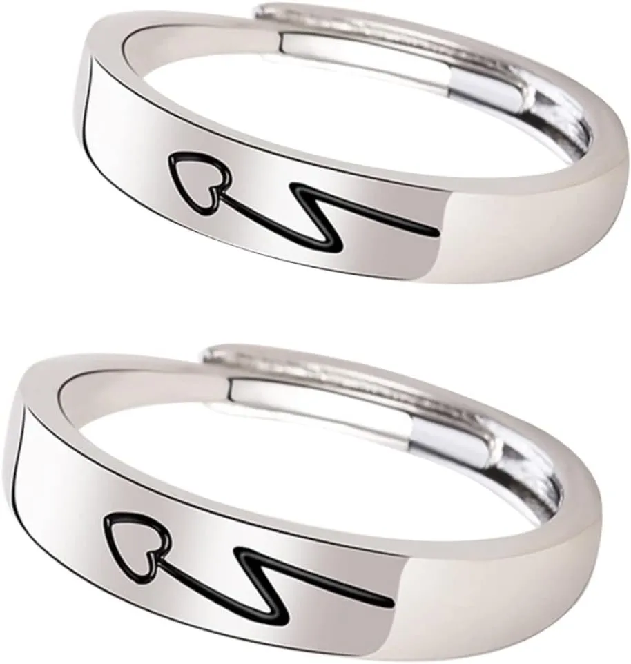 2pcs Matching Couples Rings Women Open Ring Jewelry for Valentines Day Decor