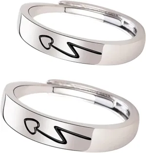 2pcs Matching Couples Rings Women Open Ring Jewelry for Valentines Day Decor