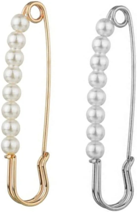 2pcs Pearl Brooch and Silver Lapel Pins for Dress Up Durable Alloy Breastpins for Parties Mother Day and Special Occasions
