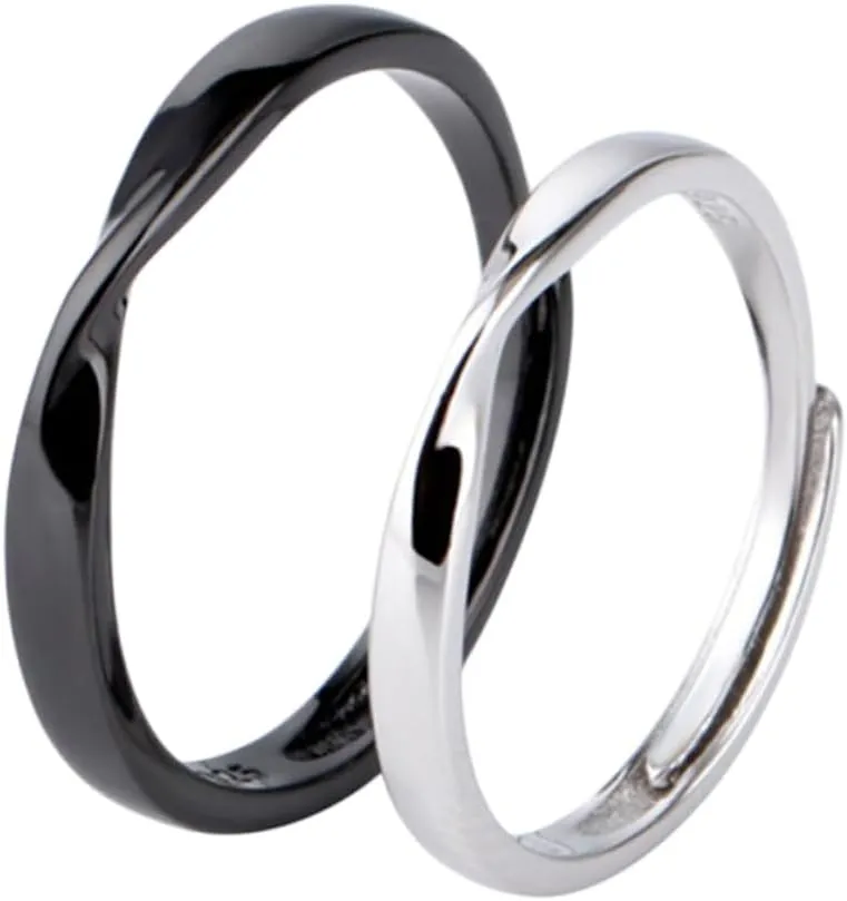 2pcs S925 Sterling Couple Wedding Rings Matching Open Rings for Couples Adjustable Engagement Accessories