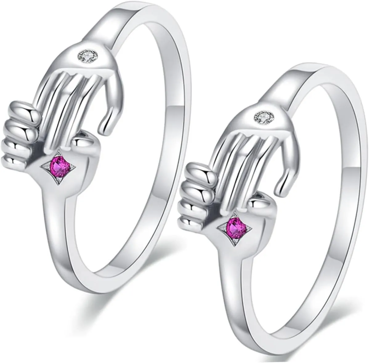 2pcs Silver Couple Ring Set for Women Adjustable Opening Ring for Lover Valentine's Day Present