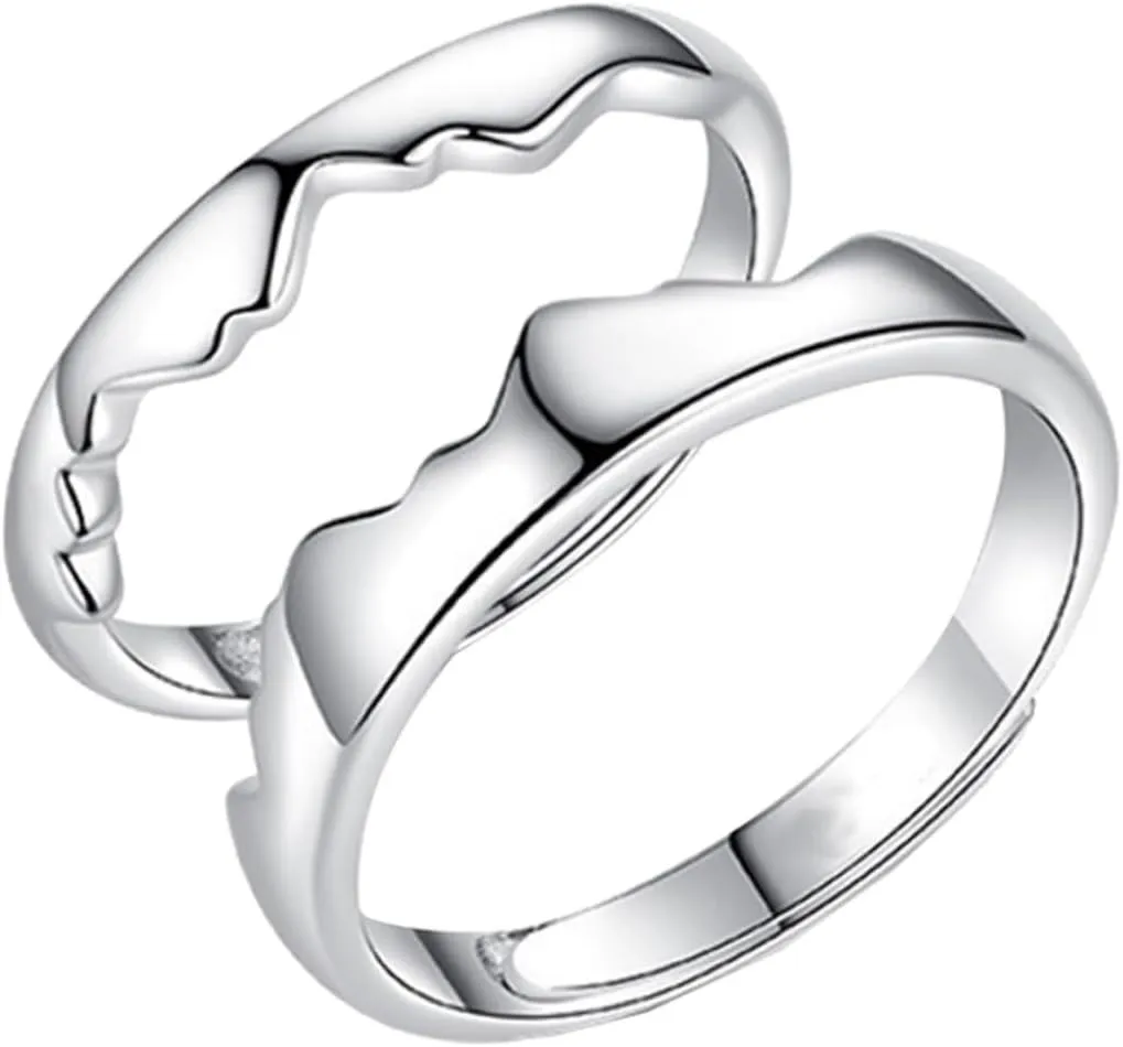 2pcs Silver Matching Couple Rings Love Ring Set for Women and Men Decorative Finger Jewelry