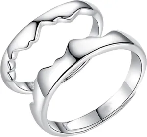 2pcs Silver Matching Couple Rings Love Ring Set for Women and Men Decorative Finger Jewelry