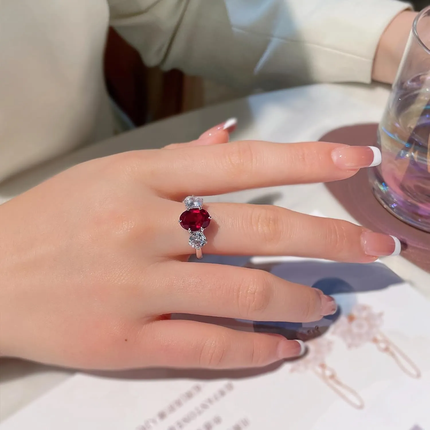 3-Stone Ruby Promise Ring for Women 925 Sterling Silver Infinity Wedding Engagement Ring for Women Girlfriend Size 5-9
