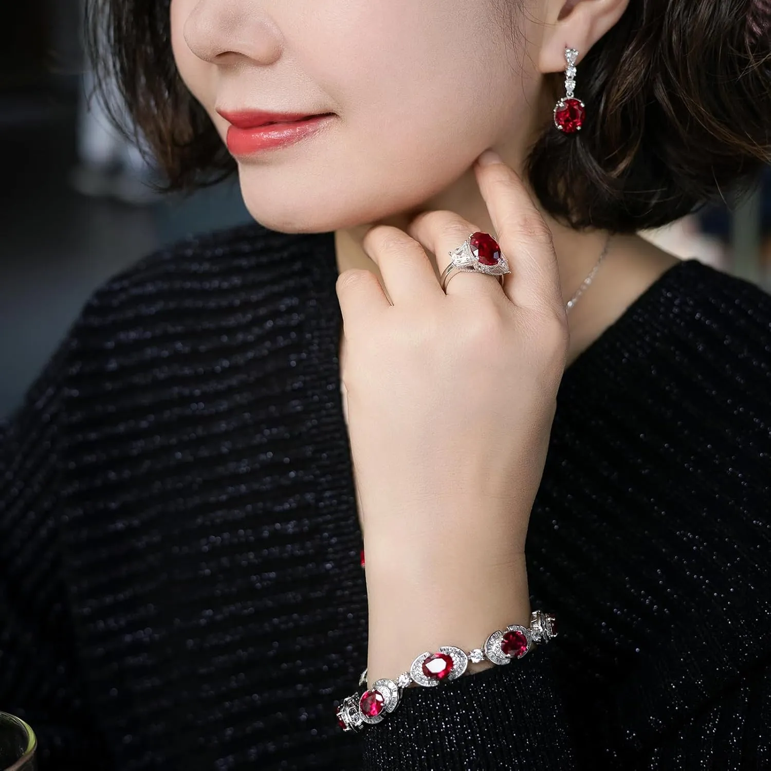 3-Stone Ruby Promise Ring for Women 925 Sterling Silver Infinity Wedding Engagement Ring for Women Girlfriend Size 5-9