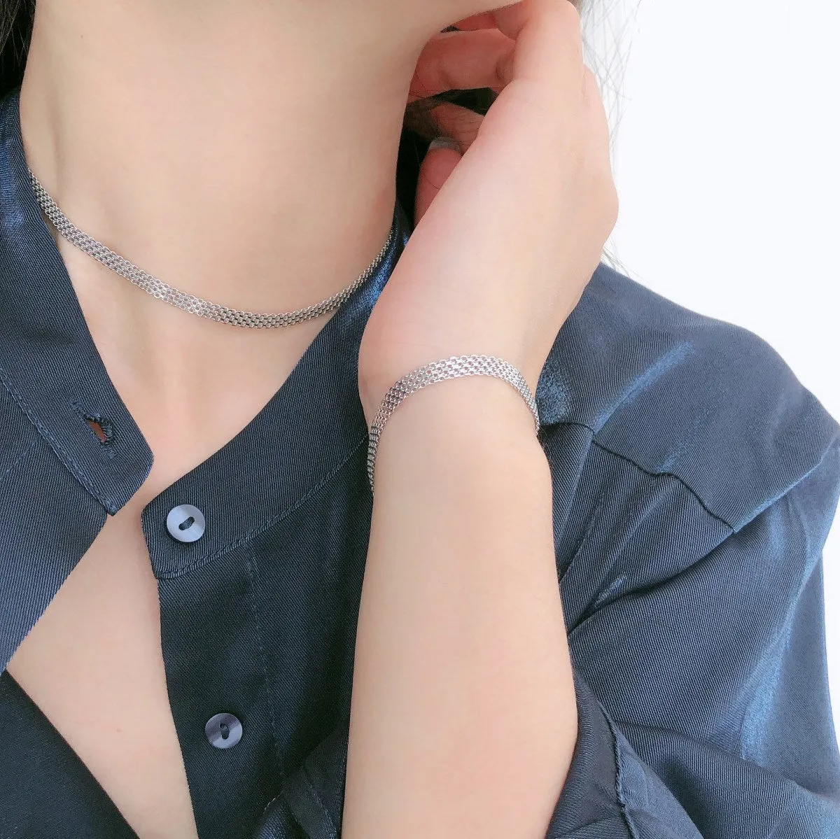 31-35cm 4.65mm Width Mesh Choker Chain Necklace