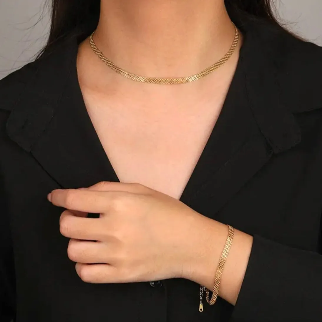31-35cm 4.65mm Width Mesh Choker Chain Necklace