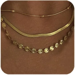 3PC Choker Necklace for Women,Dainty 14k Gold Plated Snake Gold Chain Choker Necklaces Simple Gold Layered Necklaces Gold Jewelry Sets for Women Gifts