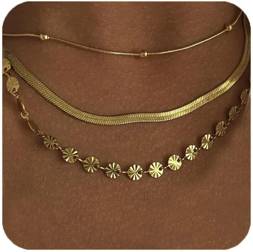 3PC Choker Necklace for Women,Dainty 14k Gold Plated Snake Gold Chain Choker Necklaces Simple Gold Layered Necklaces Gold Jewelry Sets for Women Gifts