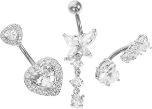 3PCS Butterfly Heart Belly Button Rings Titanium Navel Piercing Jewelry with Zircon for Women Piercing Accessories for Fashion Outfits Unique and Versatile Design