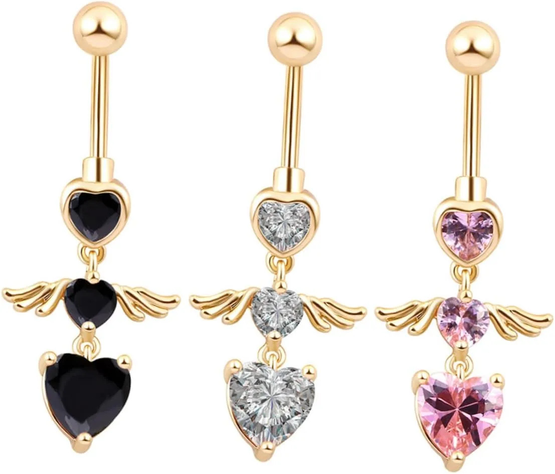 3pcs Heart Shape Navel Rings Stylish Belly Button Piercing Jewelry for Women