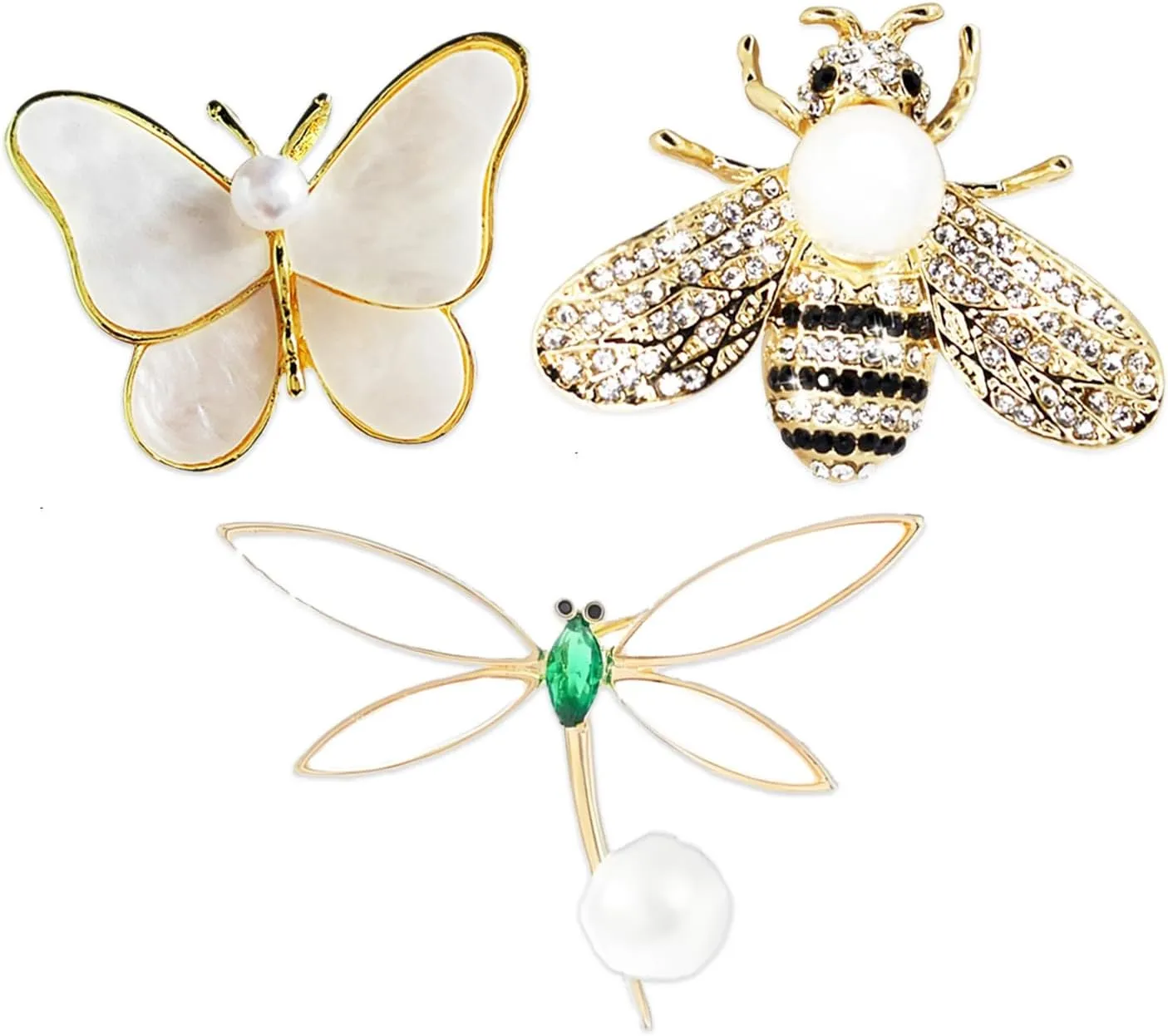 3Pcs Insect Brooch Pin for Women Butterfly Bee Pin Set Pearl Crystal Pin Tiny Trendy Dragonfly Brooch Hat Dress Bag Decoration Pin Elegant Jewelry
