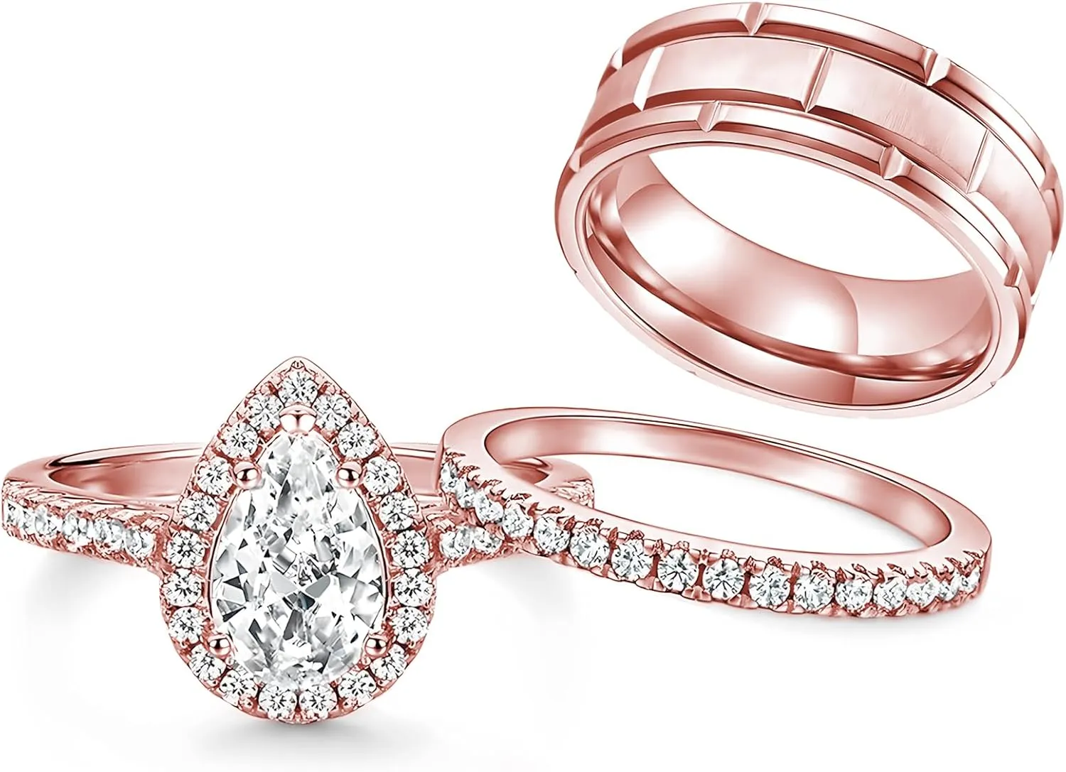3Pcs Moissanite Couples Wedding Rings Sets, s925 10K 14K 18K Gold Couple Rings Sets, Customized Matching Wedding Bands Set for Men and Women Free Engraving