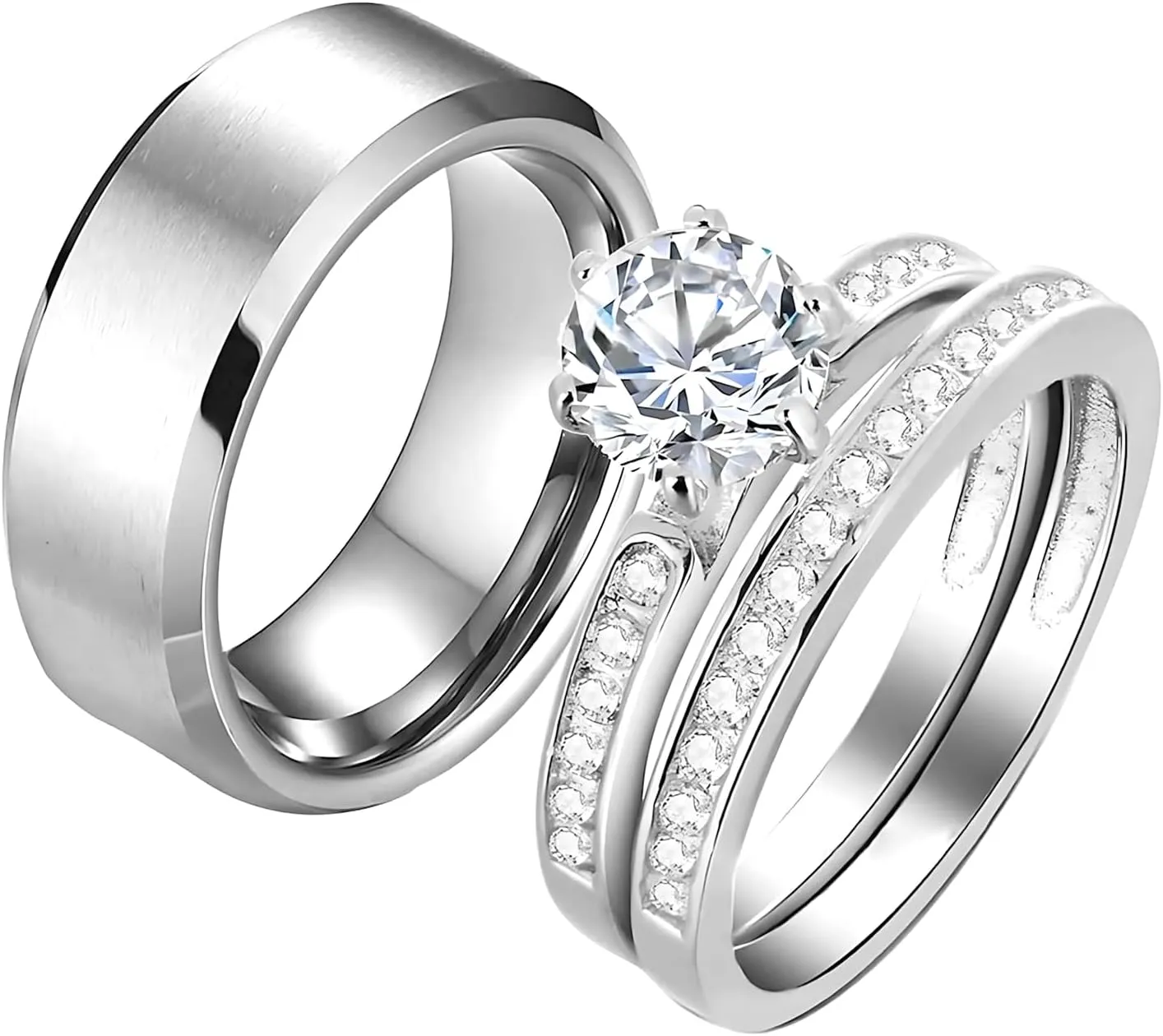 3Pcs Moissanite Couples Wedding Rings Sets, s925 10K 14K 18K Gold Couple Rings Sets, Customized Matching Wedding Bands Set for Men and Women Free Engraving