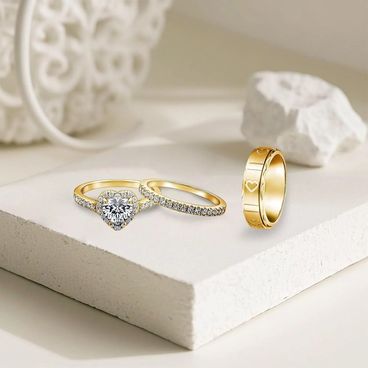 3Pcs Moissanite Couples Wedding Rings Sets, s925 10K 14K 18K Gold Couple Rings Sets, Customized Matching Wedding Bands Set for Men and Women Free Engraving
