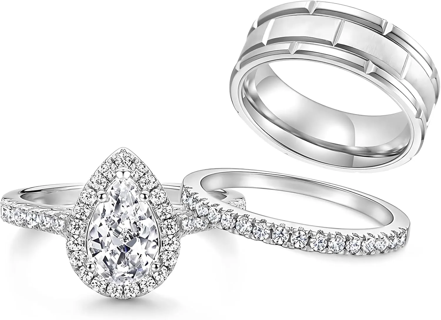 3Pcs Moissanite Couples Wedding Rings Sets, s925 10K 14K 18K Gold Couple Rings Sets, Customized Matching Wedding Bands Set for Men and Women Free Engraving