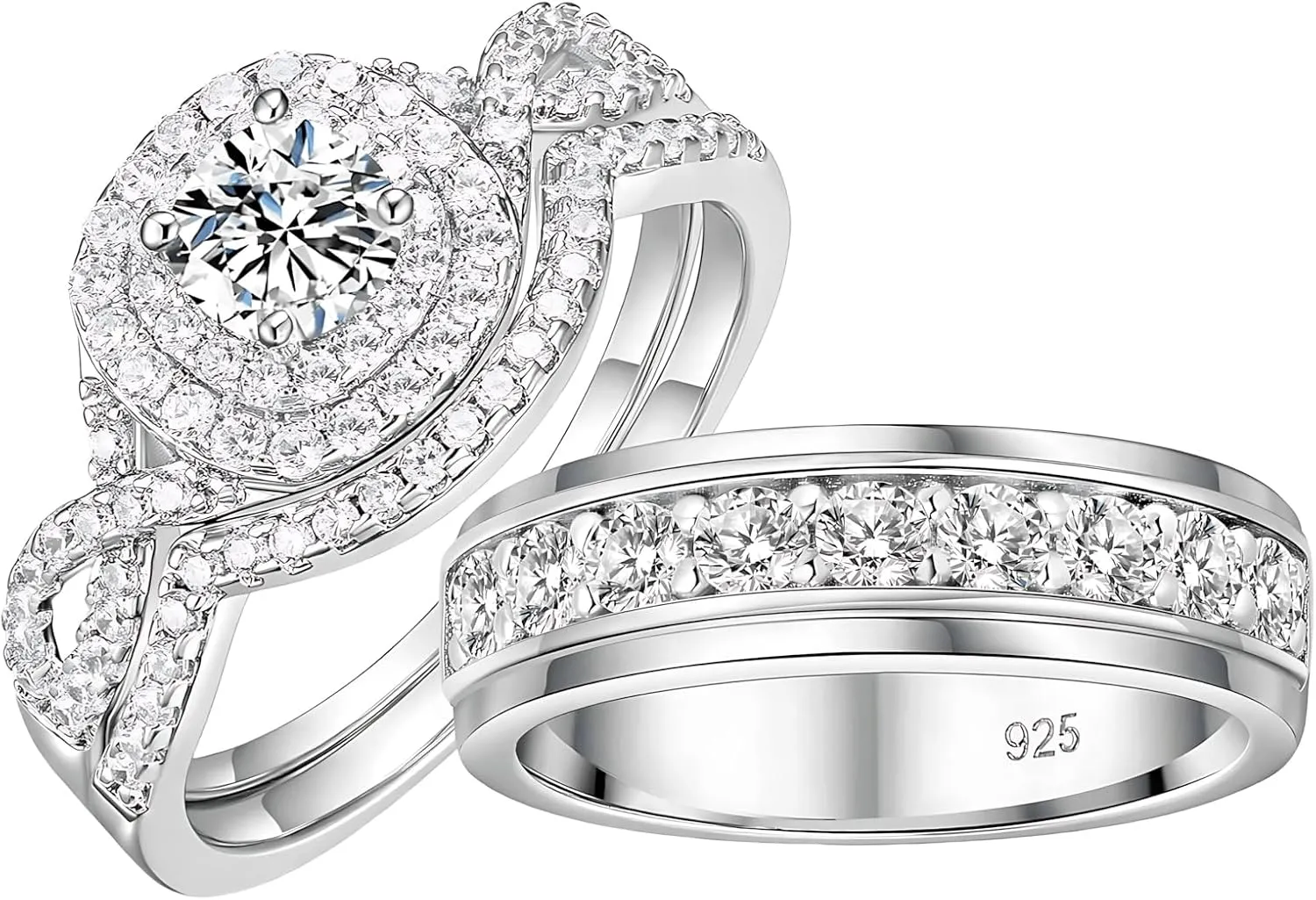 3Pcs Moissanite Couples Wedding Rings Sets, s925 10K 14K 18K Gold Couple Rings Sets, Customized Matching Wedding Bands Set for Men and Women Free Engraving