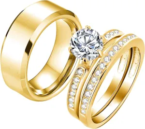 3Pcs Moissanite Couples Wedding Rings Sets, s925 10K 14K 18K Gold Couple Rings Sets, Customized Matching Wedding Bands Set for Men and Women Free Engraving