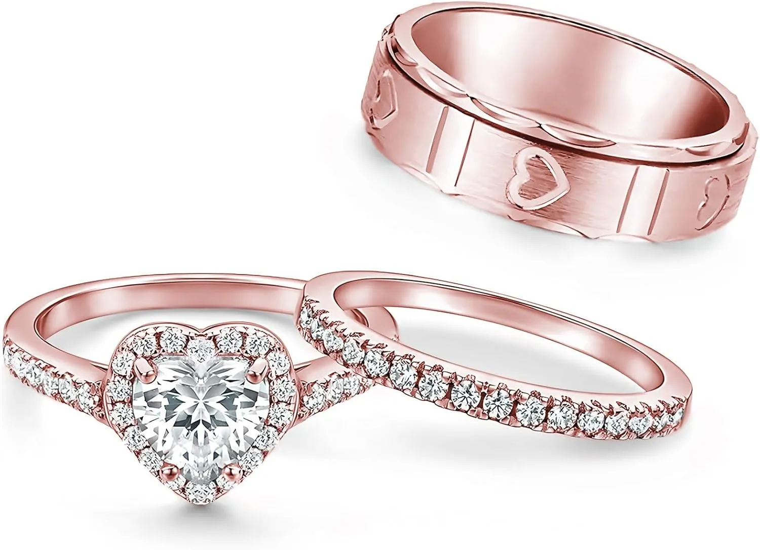 3Pcs Moissanite Couples Wedding Rings Sets, s925 10K 14K 18K Gold Couple Rings Sets, Customized Matching Wedding Bands Set for Men and Women Free Engraving