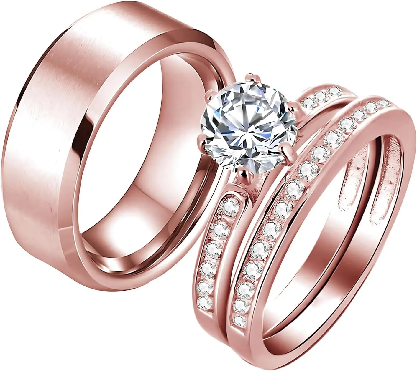 3Pcs Moissanite Couples Wedding Rings Sets, s925 10K 14K 18K Gold Couple Rings Sets, Customized Matching Wedding Bands Set for Men and Women Free Engraving