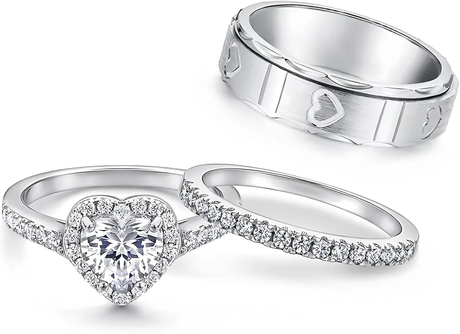 3Pcs Moissanite Couples Wedding Rings Sets, s925 10K 14K 18K Gold Couple Rings Sets, Customized Matching Wedding Bands Set for Men and Women Free Engraving