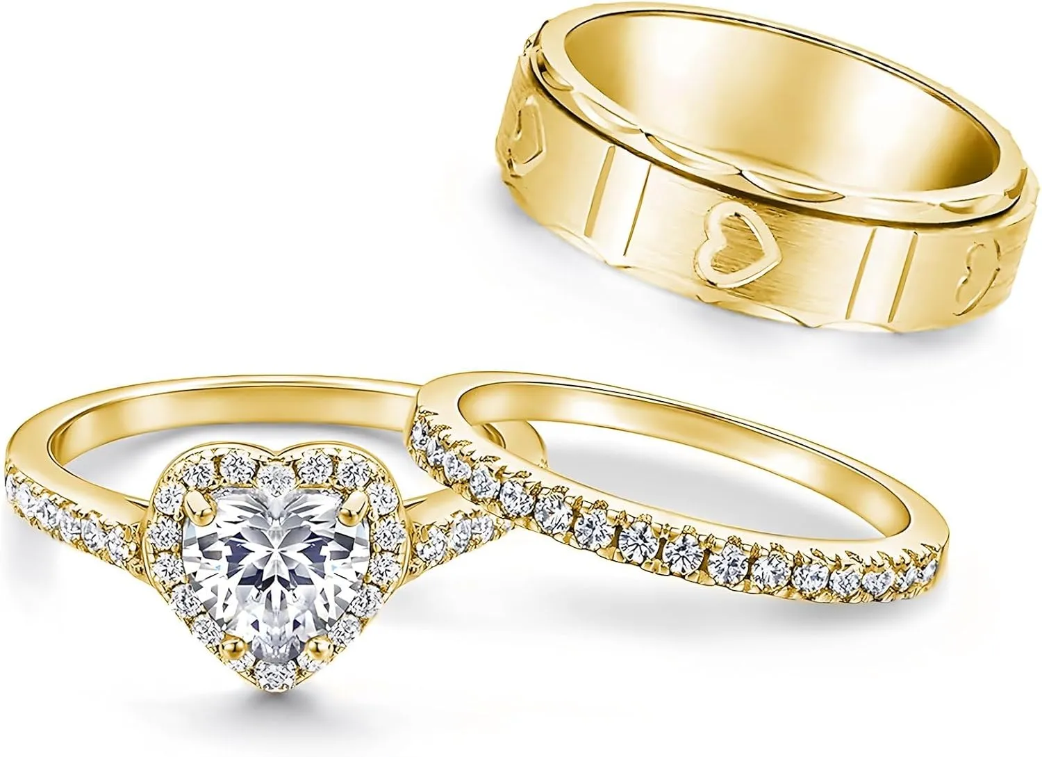 3Pcs Moissanite Couples Wedding Rings Sets, s925 10K 14K 18K Gold Couple Rings Sets, Customized Matching Wedding Bands Set for Men and Women Free Engraving
