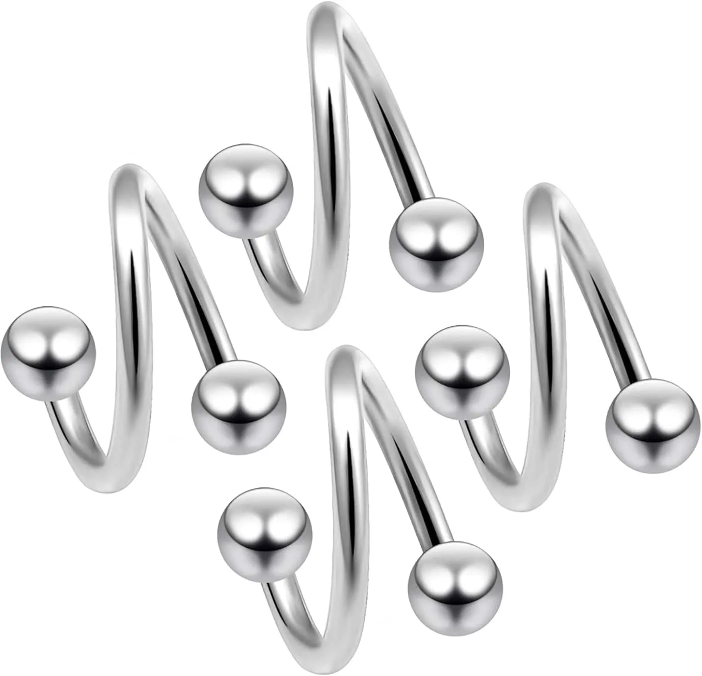 4pc Twisted Barbell 16g Surgical Stainless Steel Spiral Twist Earrings Nose Helix Tragus