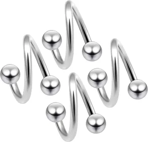4pc Twisted Barbell 16g Surgical Stainless Steel Spiral Twist Earrings Nose Helix Tragus