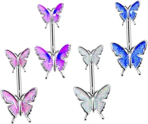 4Pcs Butterfly Belly Button Rings for Women Navel Piercing Bars and Cute Body Jewelry for Pierced Navel
