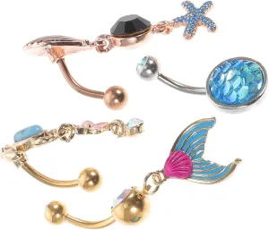 4Pcs Flower Turtle Belly Button Ring Mermaid Navel Rings with Shell Design Dainty Piercing Jewelry for Women Unique Body Jewelry present for Special Occasions