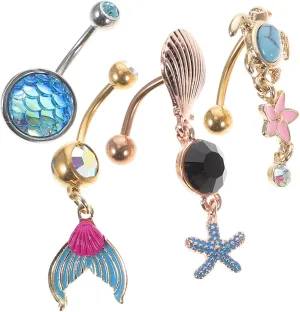 4Pcs Flower Turtle Belly Button Rings Unique Navel Piercing Jewelry for Women Design with Shell Floral Accents for Any Occasion