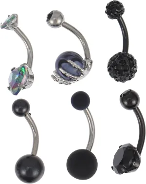 6 Pc Set Navel Rings Steel Belly Button Rings Dainty Navel Jewelry Charming Belly Piercings