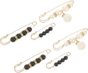 6Pcs Faux Pearl Brooch Pins for Waist Tightening Elegant Safety Clips for Pants Shawls Durable Fashion Accessory for Quick Adjustments