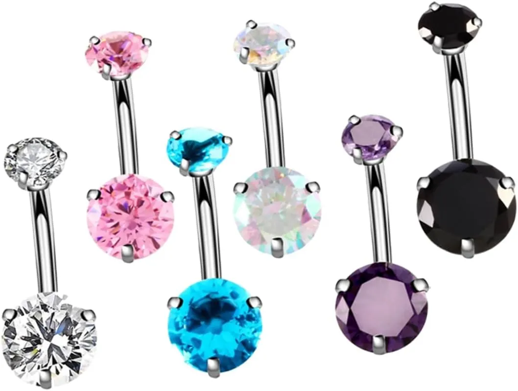 6pcs Zircon Navel Rings for Women Fashion Belly Button Piercing Jewelry Body Piercing Accessory