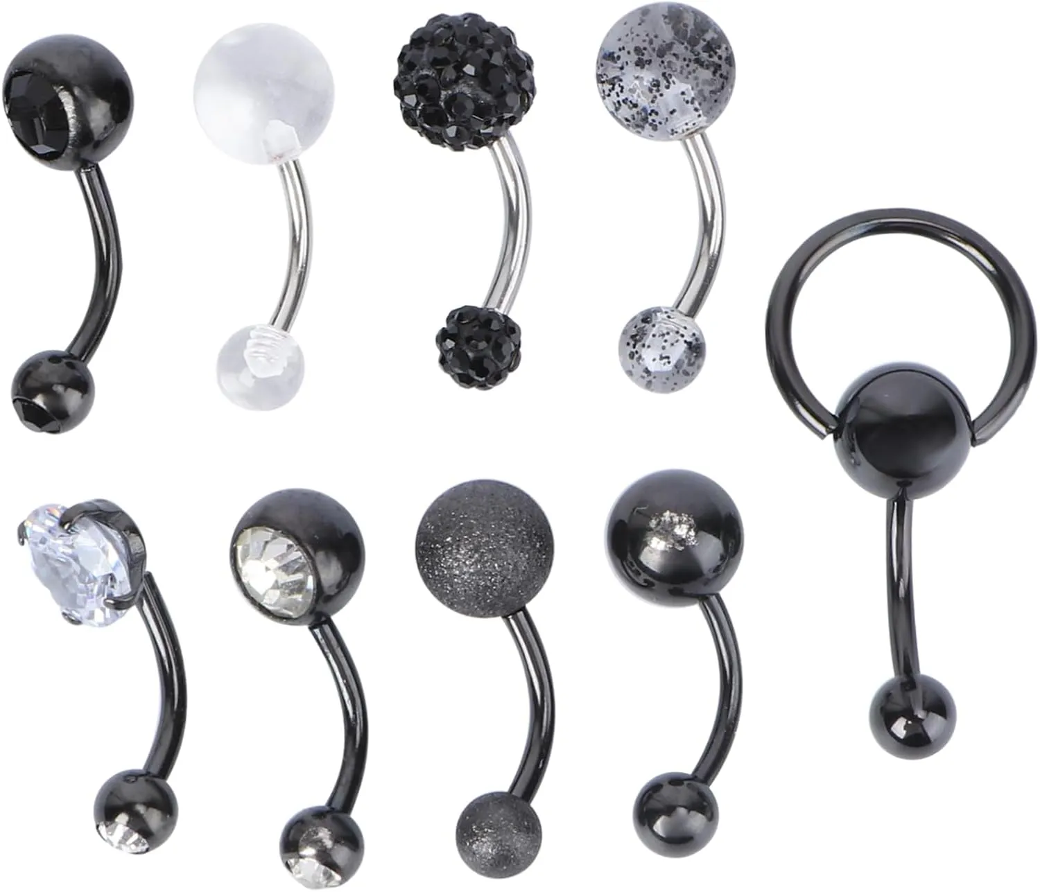 9 Pcs Belly Button Rings Zircon Navel Nail Piercing Jewelry for Body Decoration