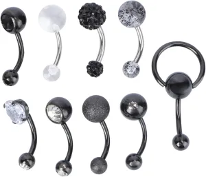 9 Pcs Belly Button Rings Zircon Navel Nail Piercing Jewelry for Body Decoration