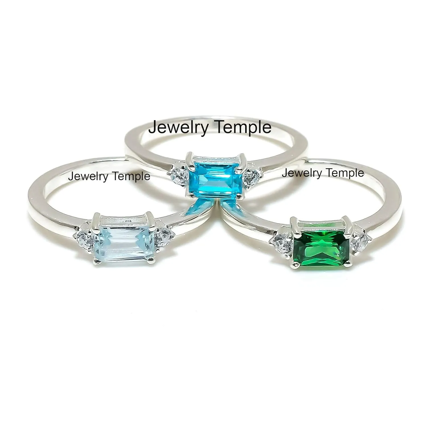 925 Solid Silver Band | Blue Topaz Gemstone Stacking Stackable Statement Rings For Men & Women | Midi Radiant Ring | Best Gifts For Christmas (925 Silver, 7)