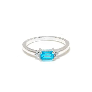 925 Solid Silver Band | Blue Topaz Gemstone Stacking Stackable Statement Rings For Men & Women | Midi Radiant Ring | Best Gifts For Christmas (925 Silver, 7)