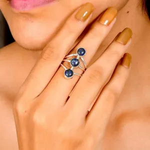 925 Sterling Silver Adjustable Ring - Round Shape 3 Gemstones Handmade Ring for Women, Statement Jewelry for Gift