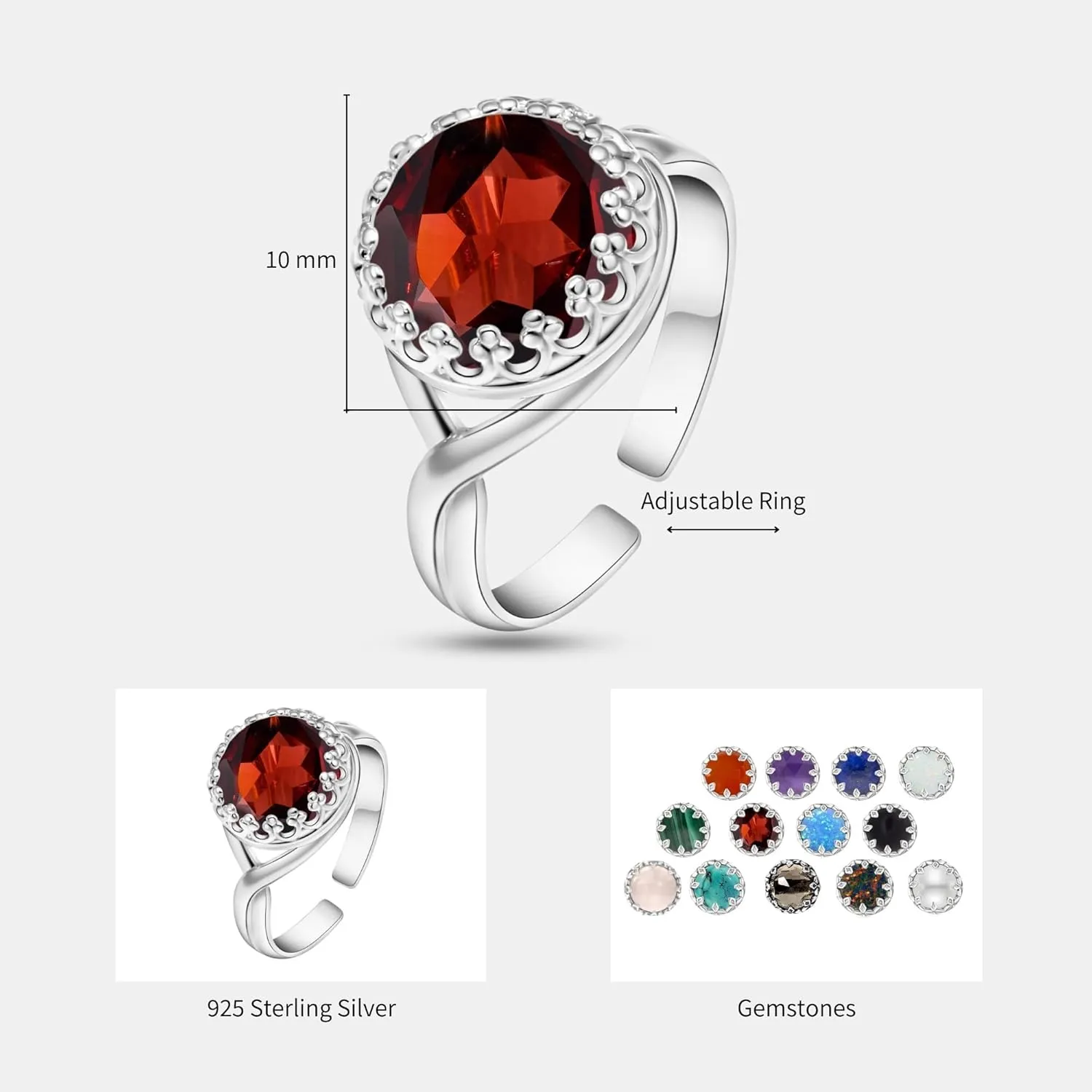 925 Sterling Silver Garnet Rings for Women - Anniversary Rings for Women - Sterling Silver Rings for Women - Dainty Sterling Silver Rings - Sterling Silver Garnet Ring - Anniversary Bands