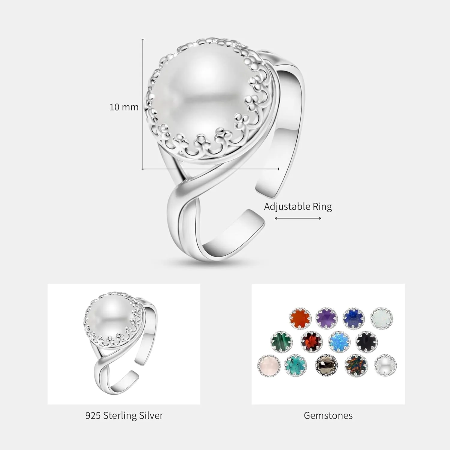 925 Sterling Silver Pearl Rings for Women - Anniversary Rings for Women - Sterling Silver Rings for Women - Dainty Sterling Silver Rings - Sterling Silver PearlRing - Anniversary Bands