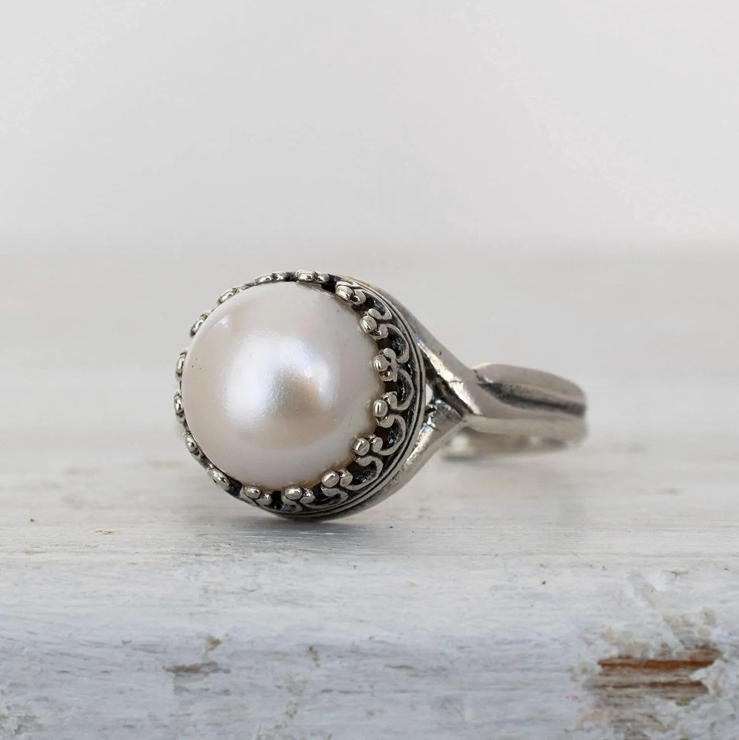 925 Sterling Silver Pearl Rings for Women - Anniversary Rings for Women - Sterling Silver Rings for Women - Dainty Sterling Silver Rings - Sterling Silver PearlRing - Anniversary Bands