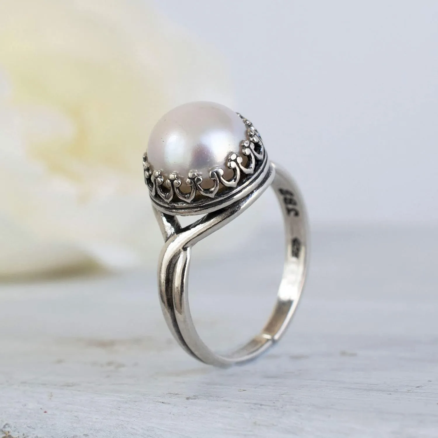 925 Sterling Silver Pearl Rings for Women - Anniversary Rings for Women - Sterling Silver Rings for Women - Dainty Sterling Silver Rings - Sterling Silver PearlRing - Anniversary Bands