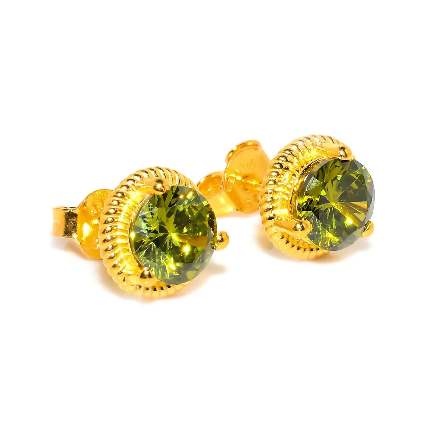 925 Sterling Silver Studs for Girls Peridot Gemstone Earrings for Woman Ear cuff 8 mm (Silver)