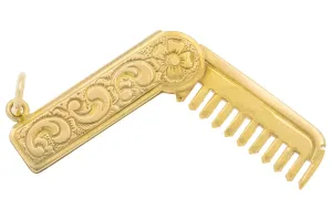 9ct Gold Articulated Engraved Hair Comb Charm