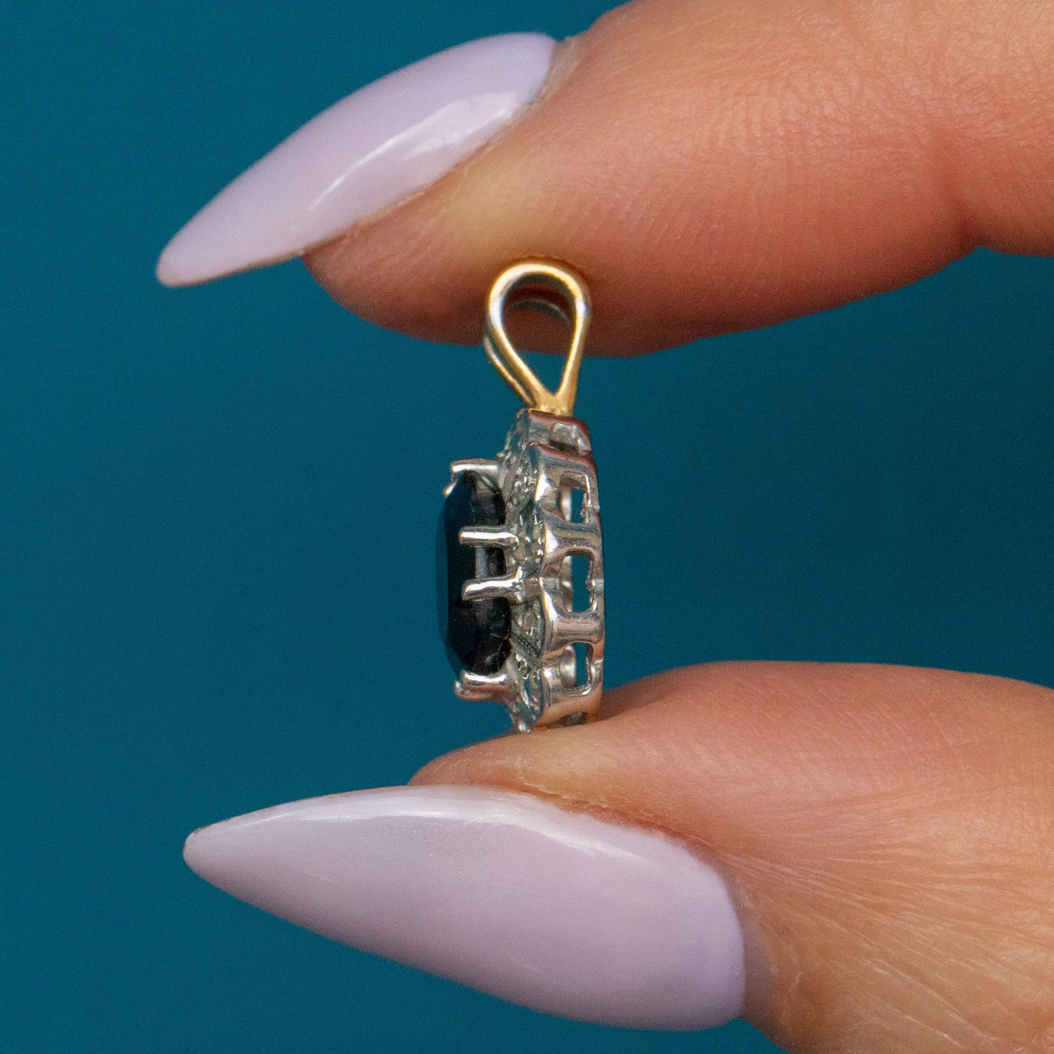 9ct Gold Sapphire Diamond Cluster Charm, 0.80ct Sapphire